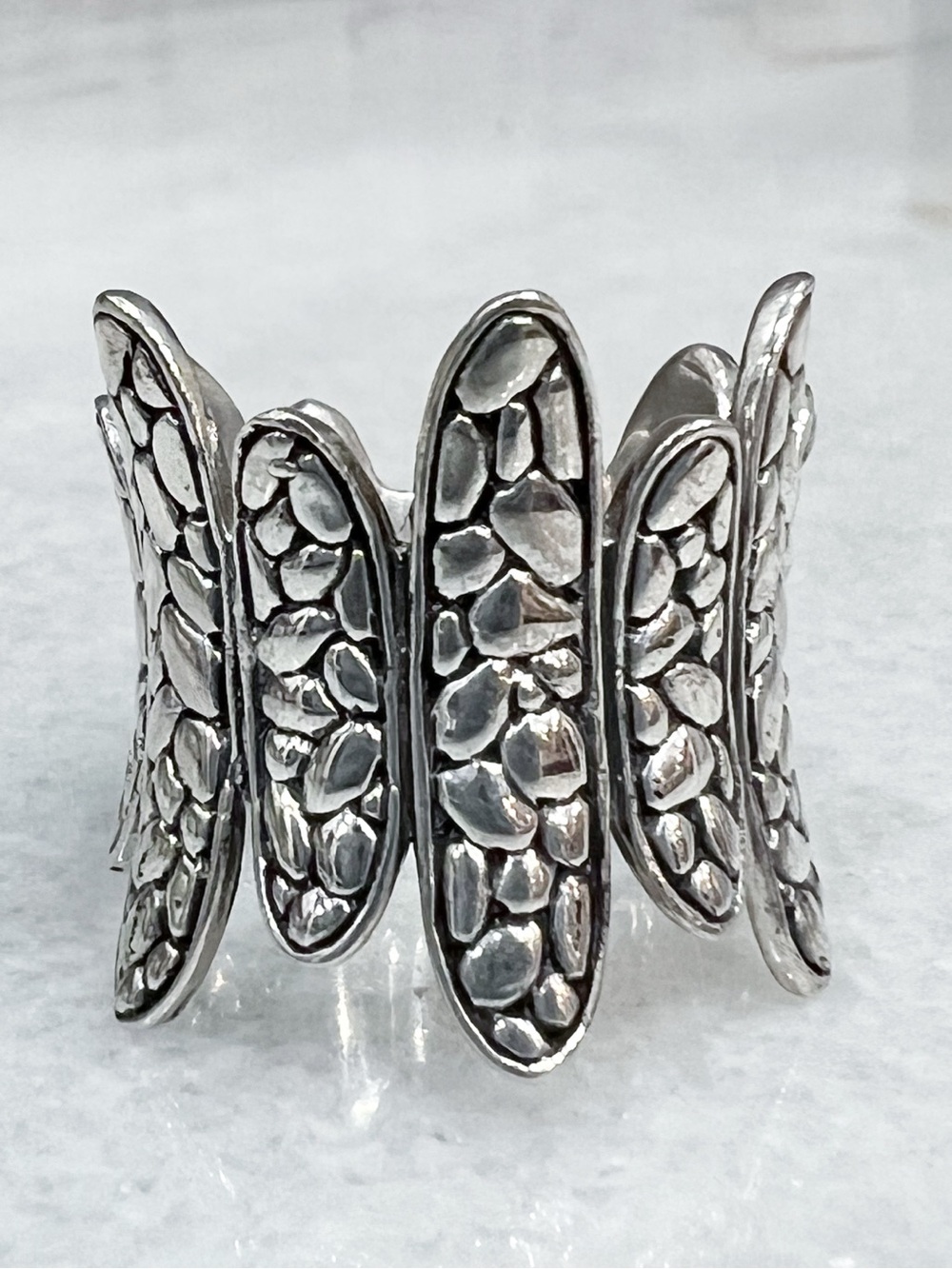 Sterling Silver Abstract Pebbled  BOHO Ring Size 8